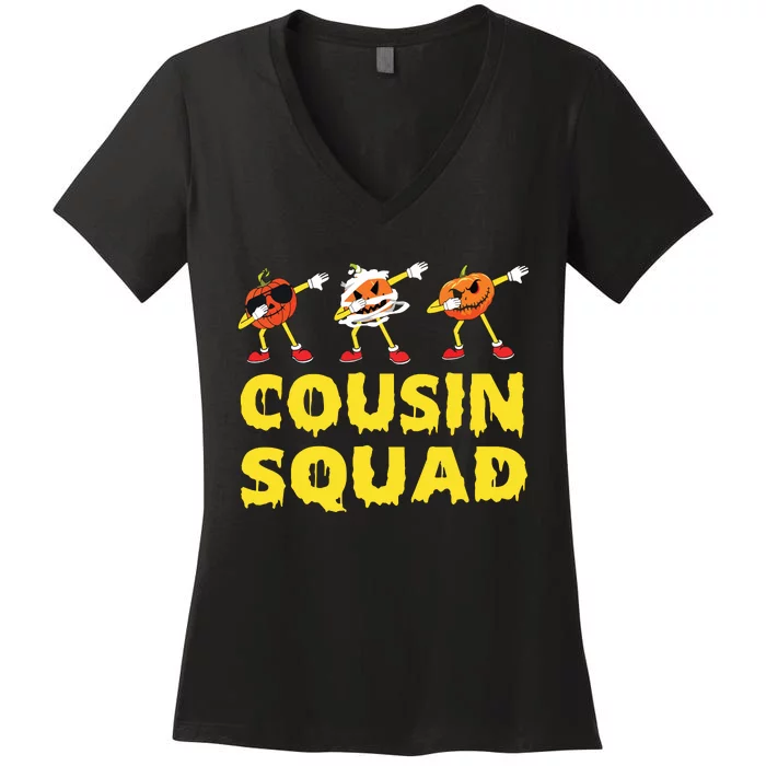 Cousin Squad Halloween Cousin Crew Funny Halloween Pumpkins Women's V-Neck T-Shirt