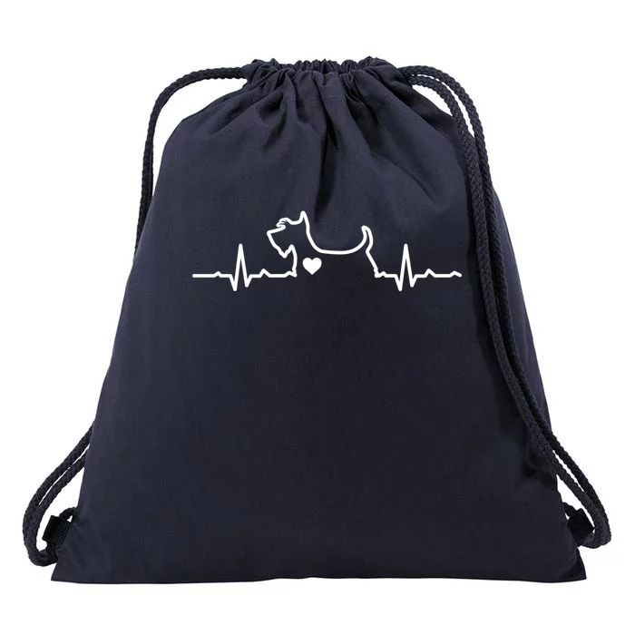 Cute Scottie Heart Heartbeat Scottish Terrier Gift Dog Lover Gift Drawstring Bag