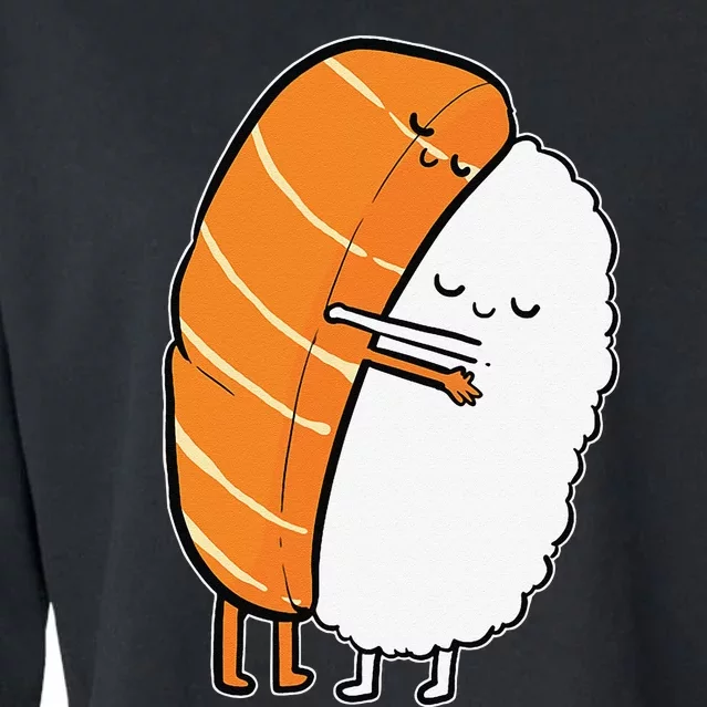 Cute Sushi Hug Salmon Maki Anime Figure Japanese Manga Cropped Pullover Crew