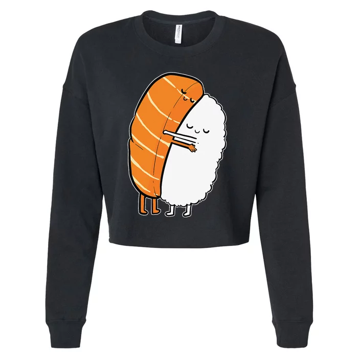 Cute Sushi Hug Salmon Maki Anime Figure Japanese Manga Cropped Pullover Crew