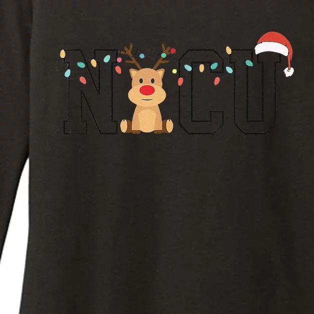 Cute Santa Hat Reindeer Christmas Light Xmas NICU Nurse Womens CVC Long Sleeve Shirt