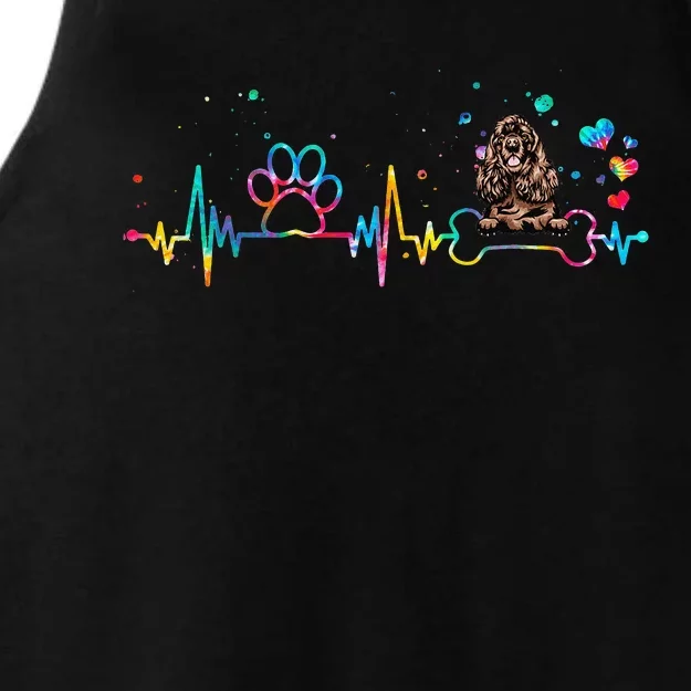 Cocker Spaniel Heartbeat Tie Dye Dog Lovers Ladies Tri-Blend Wicking Tank