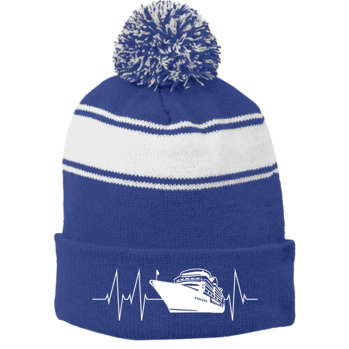 Cruise Ship Heartbeat Family Cruise Gift Stripe Pom Pom Beanie