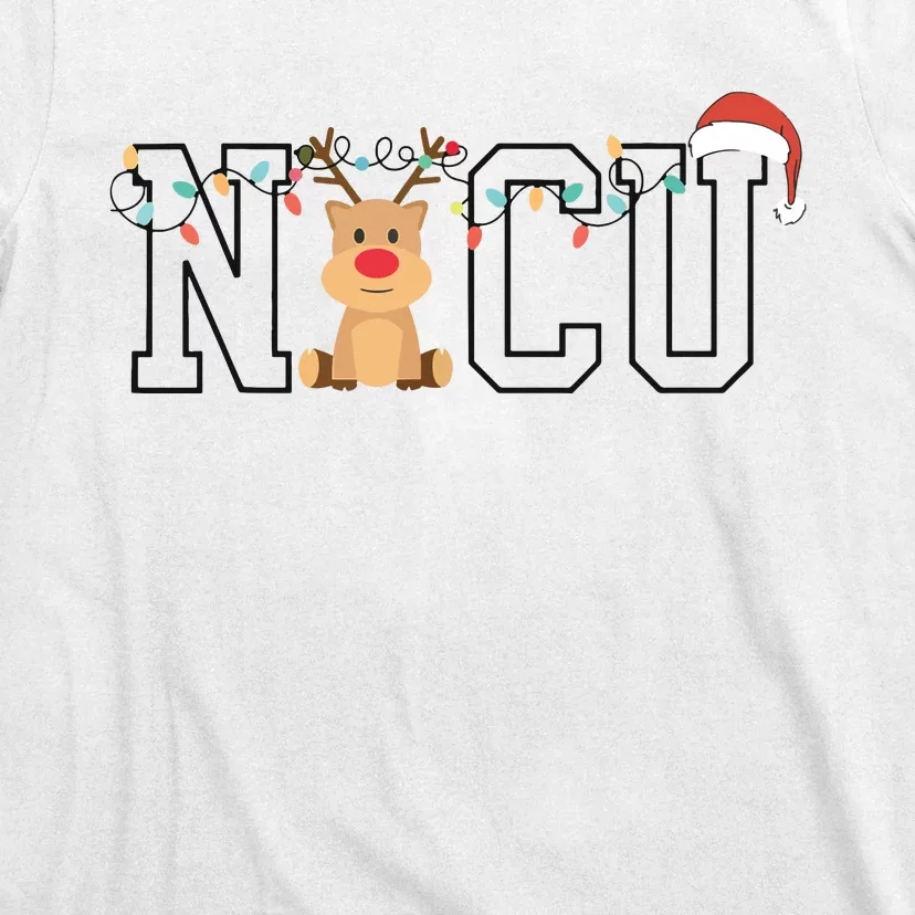 Cute Santa Hat Reindeer Christmas Light Xmas Nicu Nurse T-Shirt