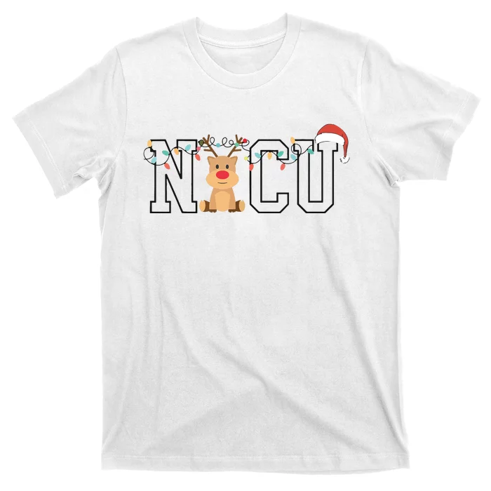 Cute Santa Hat Reindeer Christmas Light Xmas Nicu Nurse T-Shirt