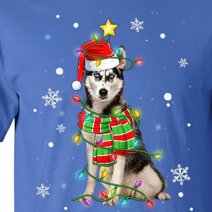 Cute Siberian Husky Dog Santa Christmas Tree Lights Xmas Gift Tall T-Shirt