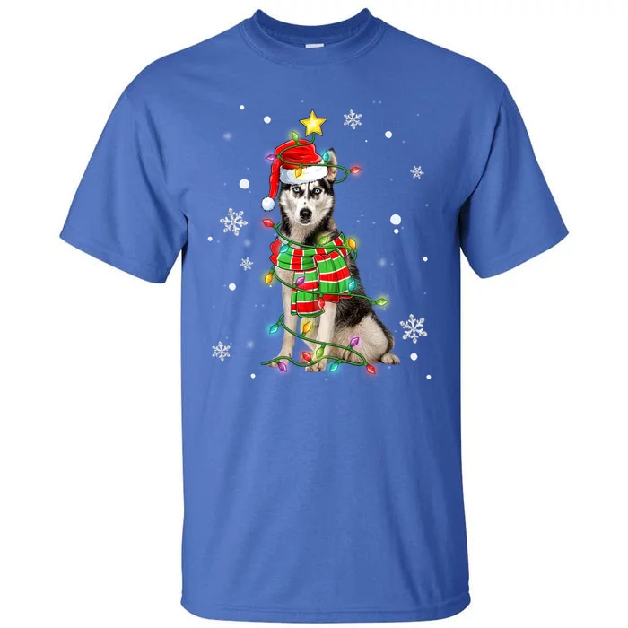 Cute Siberian Husky Dog Santa Christmas Tree Lights Xmas Gift Tall T-Shirt