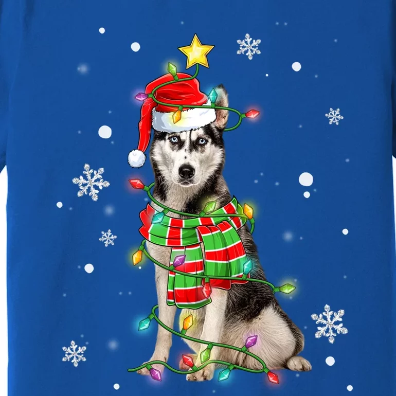 Cute Siberian Husky Dog Santa Christmas Tree Lights Xmas Gift Premium T-Shirt