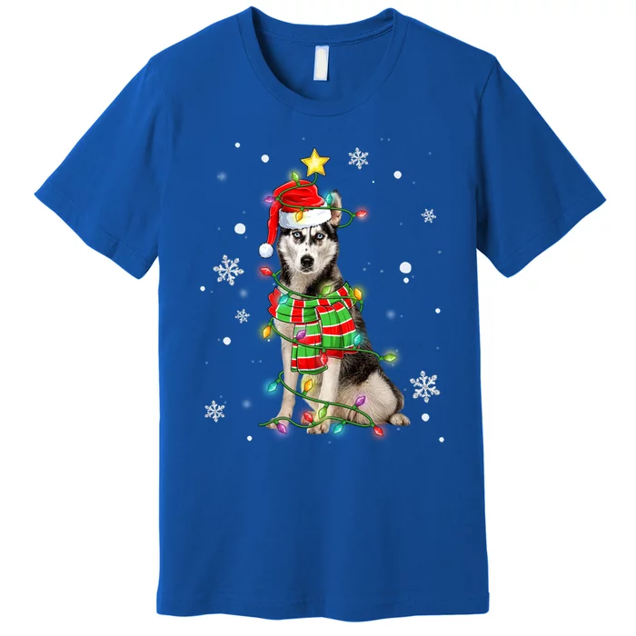 Cute Siberian Husky Dog Santa Christmas Tree Lights Xmas Gift Premium T-Shirt