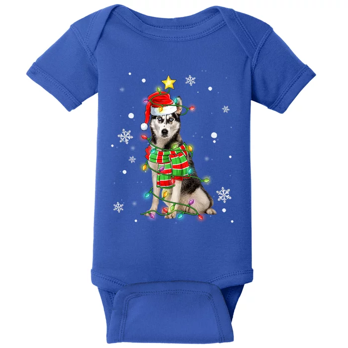 Cute Siberian Husky Dog Santa Christmas Tree Lights Xmas Gift Baby Bodysuit