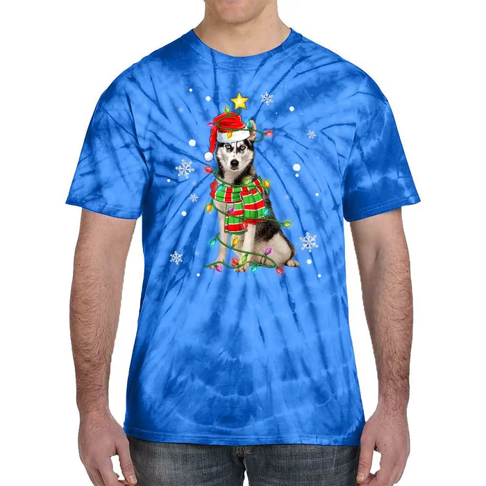 Cute Siberian Husky Dog Santa Christmas Tree Lights Xmas Gift Tie-Dye T-Shirt