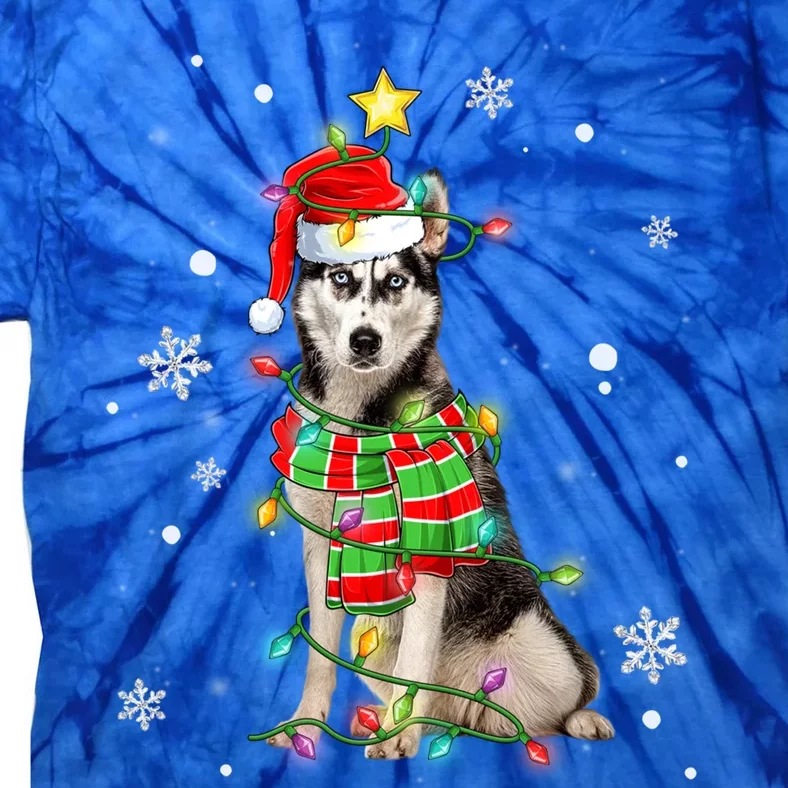 Cute Siberian Husky Dog Santa Christmas Tree Lights Xmas Gift Tie-Dye T-Shirt