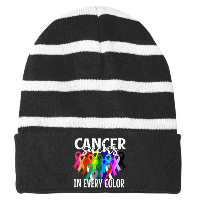 Cancer Sucks In Every Color Fighter Fight The Cancer Striped Beanie with Solid Band