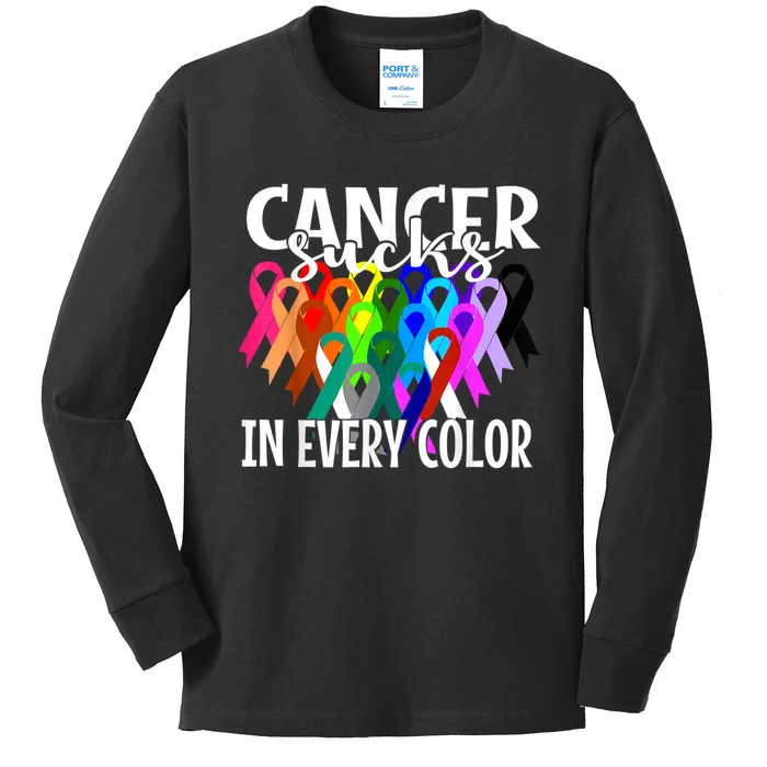 Cancer Sucks In Every Color Fighter Fight The Cancer Kids Long Sleeve Shirt