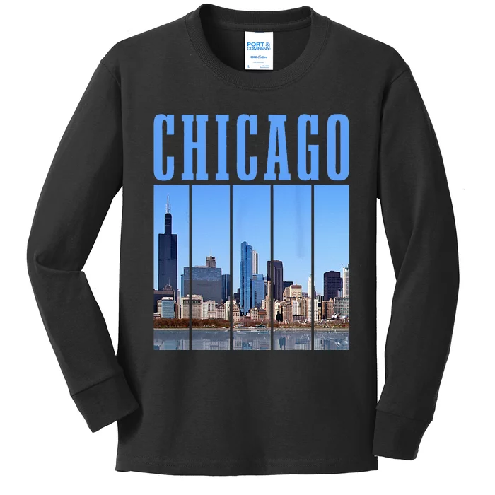 Chicago Skyline Illinois Vintage Pride Chicago Kids Long Sleeve Shirt