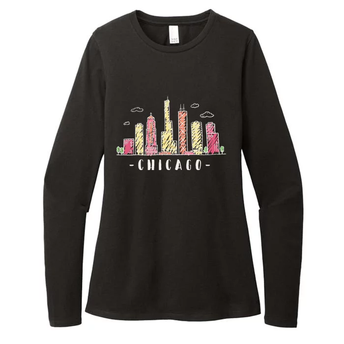 Chicago Skyline Illinois Vintage Womens CVC Long Sleeve Shirt