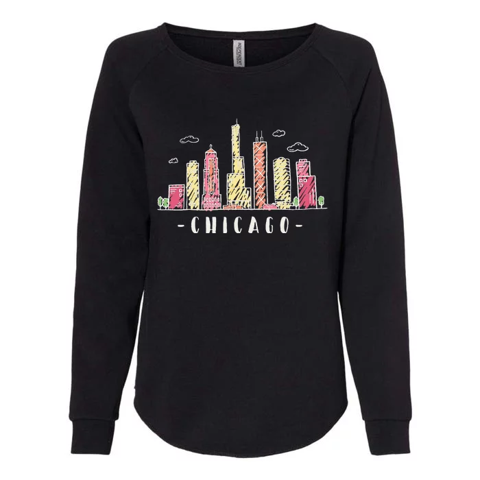 Chicago Skyline Illinois Vintage Womens California Wash Sweatshirt