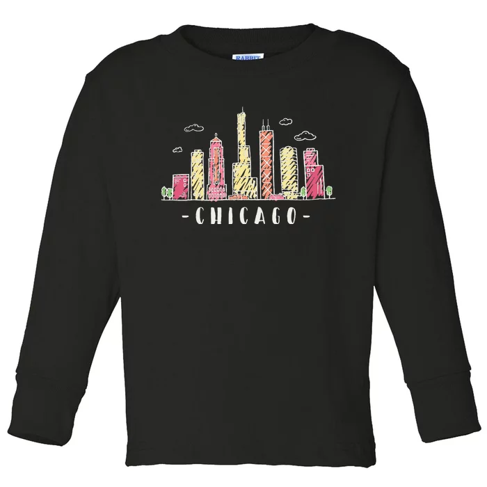 Chicago Skyline Illinois Vintage Toddler Long Sleeve Shirt