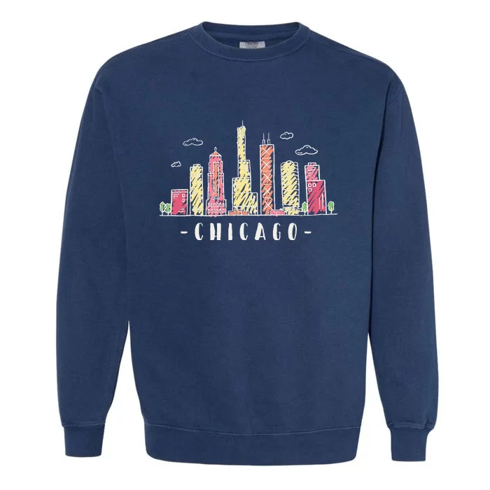 Chicago Skyline Illinois Vintage Garment-Dyed Sweatshirt