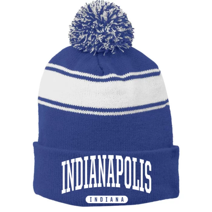 College Style Indianapolis Indiana Souvenir Gift Indy Gift Stripe Pom Pom Beanie