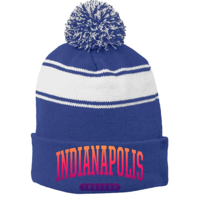 College Style Indianapolis Indiana Souvenir Gift Indy Cool Gift Stripe Pom Pom Beanie