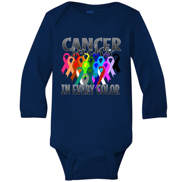 Cancer Sucks In Every Color Fighter Fight The Cancer Gift Baby Long Sleeve Bodysuit