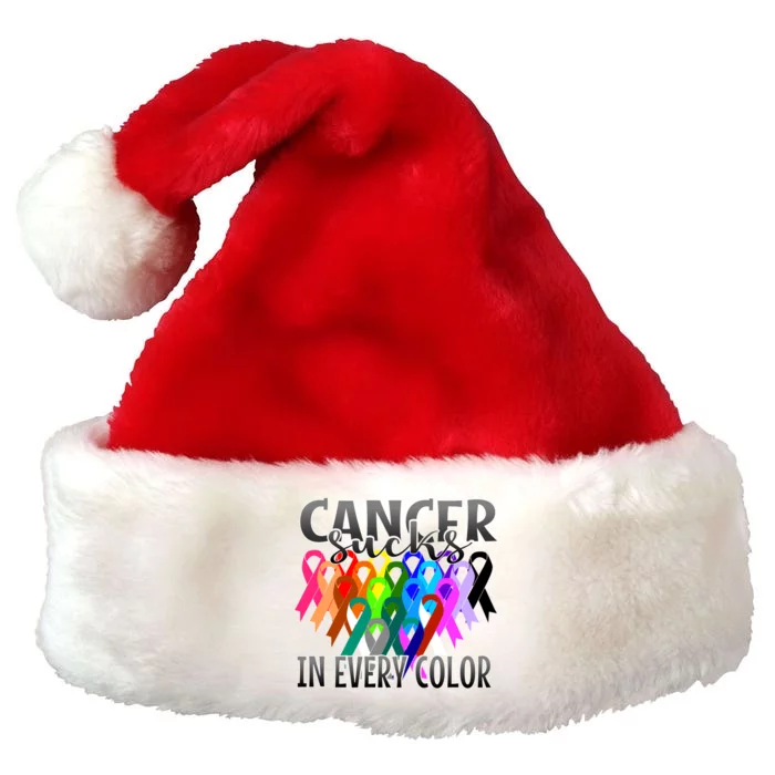 Cancer Sucks In Every Color Fighter Fight The Cancer Gift Premium Christmas Santa Hat