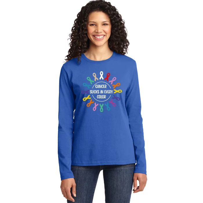 Cancer Sucks In Every Color Fight Cancer Awareness Ribbons Gift Ladies Long Sleeve Shirt