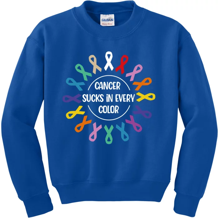 Cancer Sucks In Every Color Fight Cancer Awareness Ribbons Gift Kids Sweatshirt