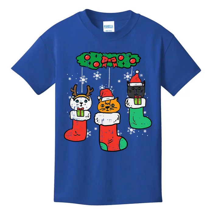 Cats Santa In Christmas Stockings Cute Xmas Funny Kids T-Shirt