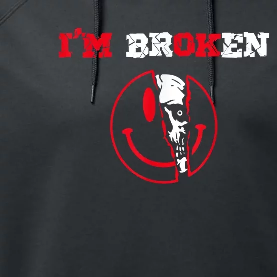 Confused Smile I'm Broken Invisible Illness I'm OK Broken Performance Fleece Hoodie