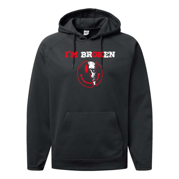 Confused Smile I'm Broken Invisible Illness I'm OK Broken Performance Fleece Hoodie