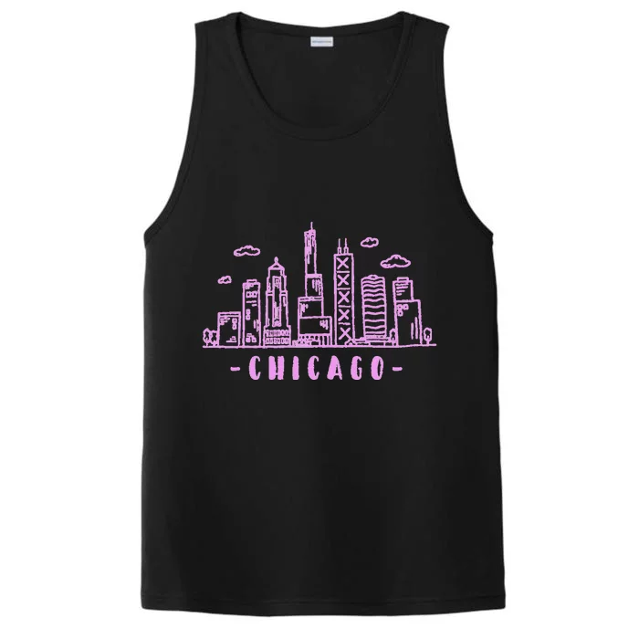 Chicago Skyline Illinois Vintage Performance Tank