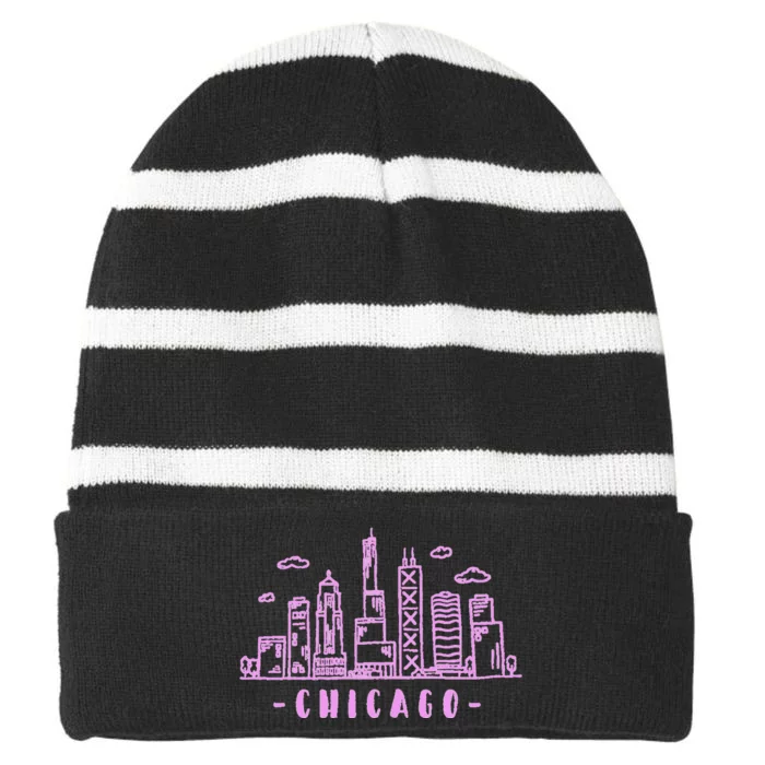 Chicago Skyline Illinois Vintage Striped Beanie with Solid Band