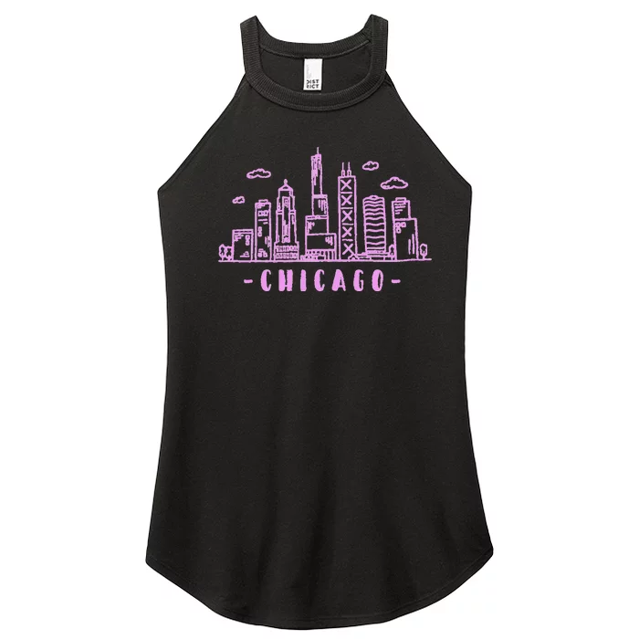 Chicago Skyline Illinois Vintage Women’s Perfect Tri Rocker Tank