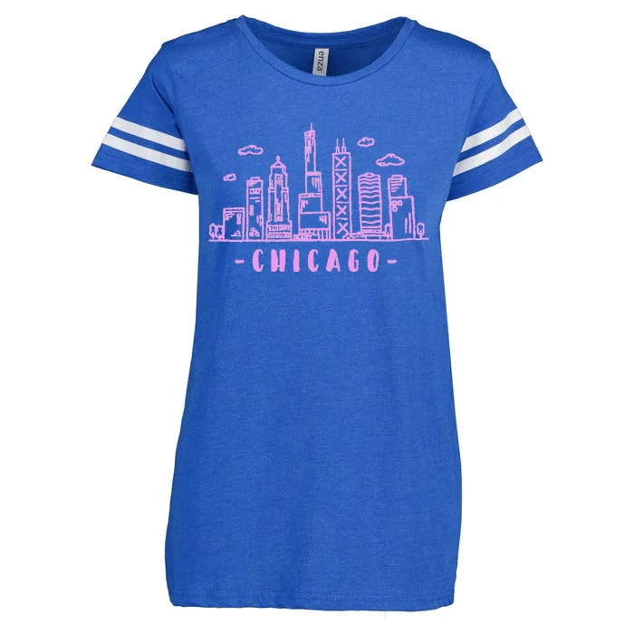 Chicago Skyline Illinois Vintage Enza Ladies Jersey Football T-Shirt