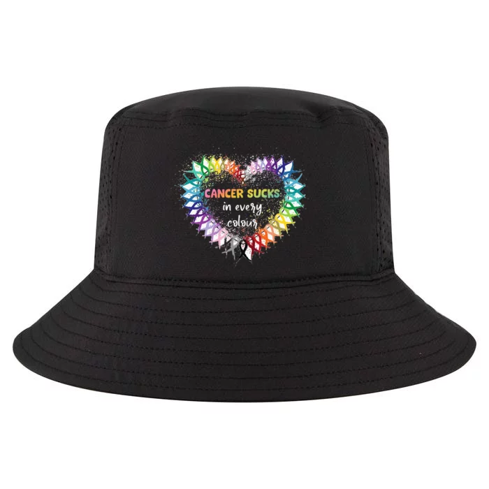 Cancer Sucks In Every Color Cancer Awareness Ribbons Heart Cool Comfort Performance Bucket Hat