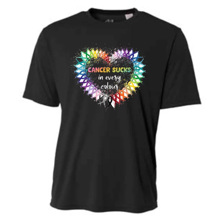 Cancer Sucks In Every Color Cancer Awareness Ribbons Heart Cooling Performance Crew T-Shirt