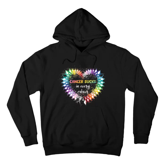 Cancer Sucks In Every Color Cancer Awareness Ribbons Heart Hoodie