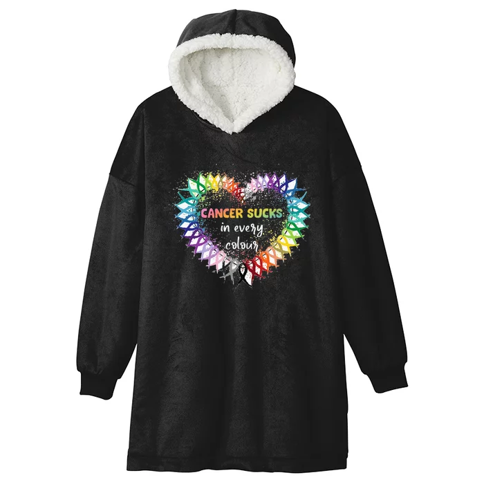 Cancer Sucks In Every Color Cancer Awareness Ribbons Heart Hooded Wearable Blanket