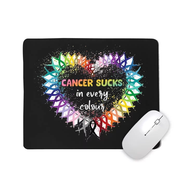 Cancer Sucks In Every Color Cancer Awareness Ribbons Heart Mousepad