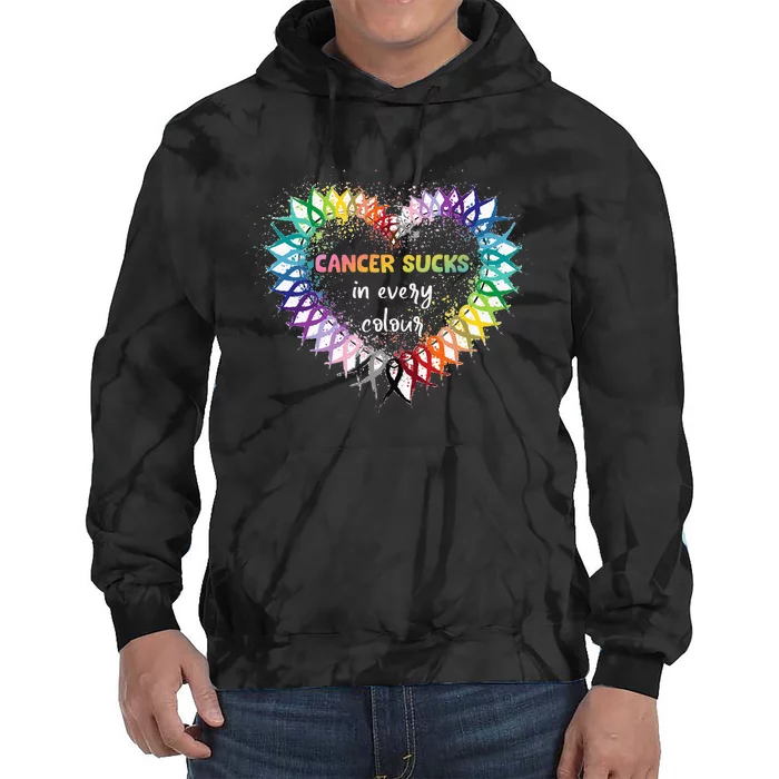 Cancer Sucks In Every Color Cancer Awareness Ribbons Heart Tie Dye Hoodie