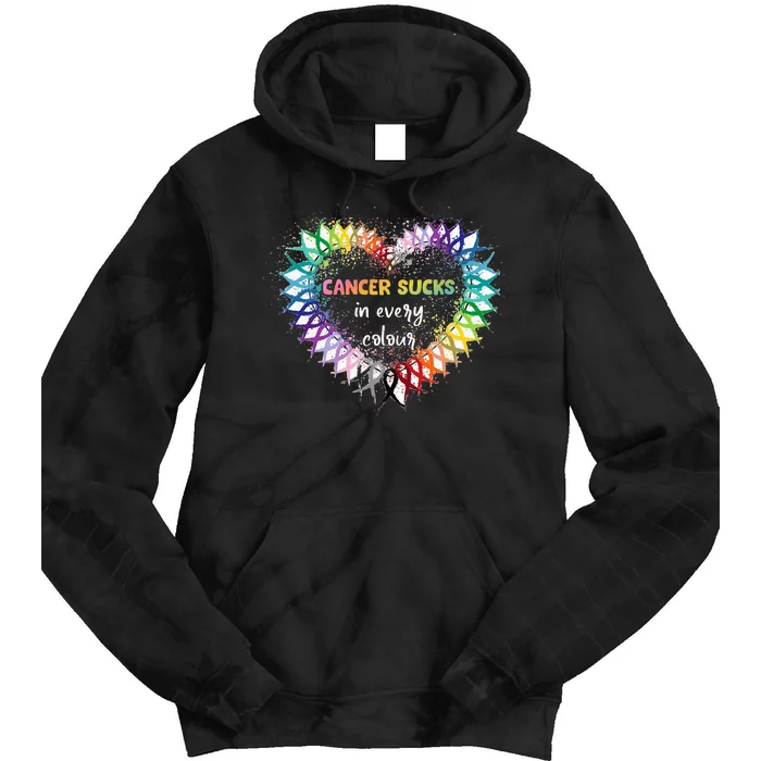 Cancer Sucks In Every Color Cancer Awareness Ribbons Heart Tie Dye Hoodie