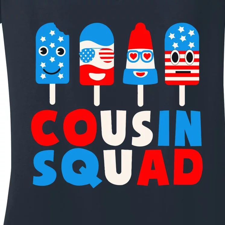 Cousin Squad Ice Cream US American Flag 4th Of July Gift Women's V-Neck T-Shirt