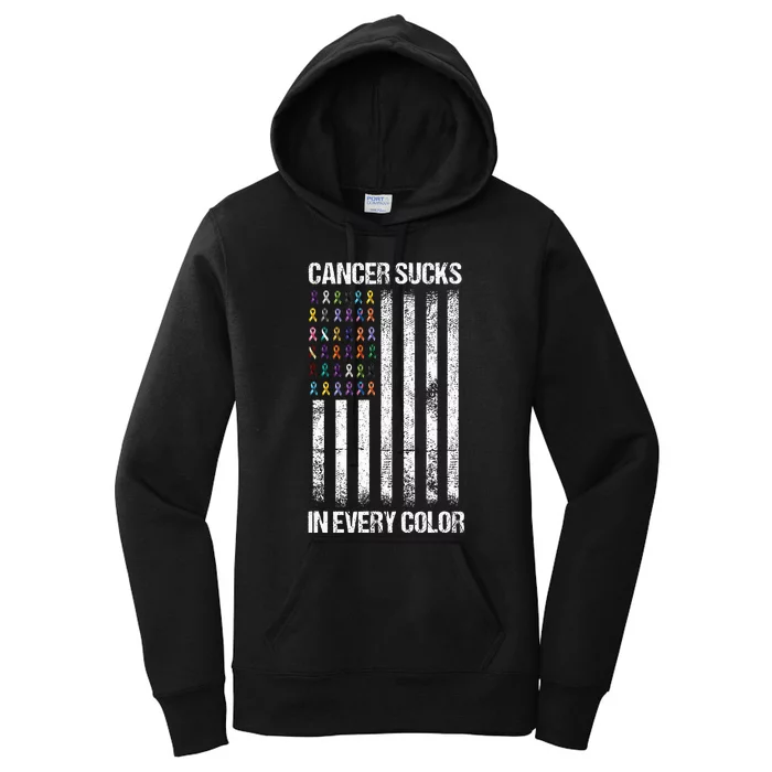 Cancer Sucks In Every Color Usa American Flag Ribbons Women's Pullover Hoodie