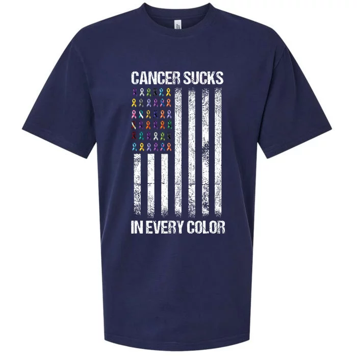 Cancer Sucks In Every Color Usa American Flag Ribbons Sueded Cloud Jersey T-Shirt