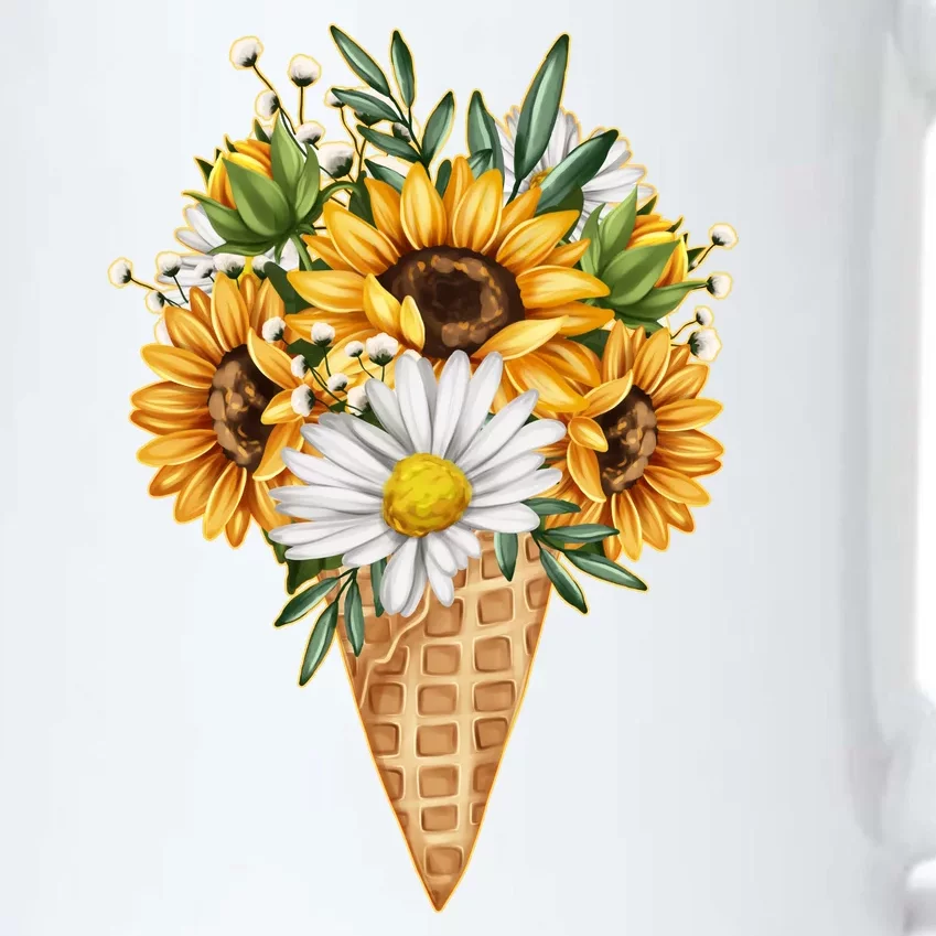 Cute Sunflowers In Ice Cream Cone Black Color Changing Mug