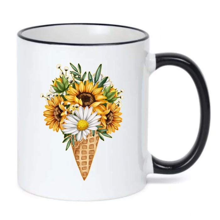 Cute Sunflowers In Ice Cream Cone Black Color Changing Mug