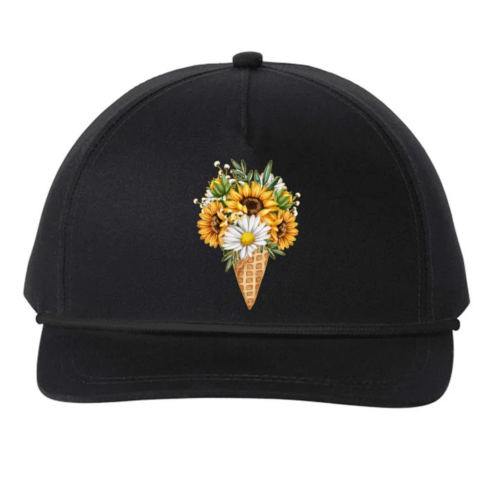 Cute Sunflowers In Ice Cream Cone Snapback Five-Panel Rope Hat