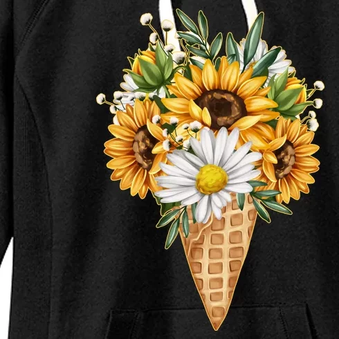 Cute Sunflowers In Ice Cream Cone Women's Fleece Hoodie